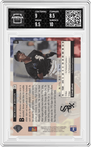 Michael Jordan from the 1994 Upper Deck set graded by Arena Club and given an overall grade of 9.
