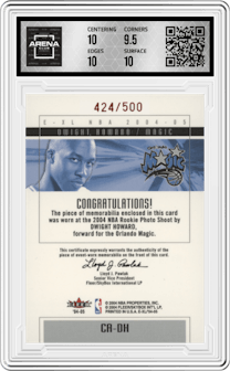 Dwight Howard from the 2004-05 SkyBox E-XL set graded by Arena Club and given an overall grade of 10.