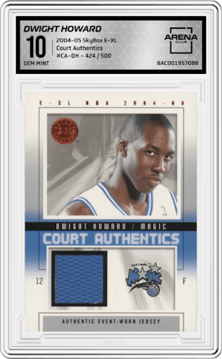 Dwight Howard from the 2004-05 SkyBox E-XL set graded by Arena Club and given an overall grade of 10.