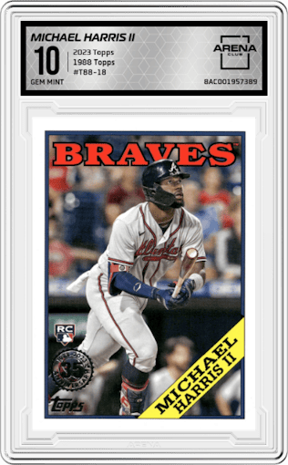 Michael Harris II from the 2023 Topps set graded by Arena Club and given an overall grade of 10.