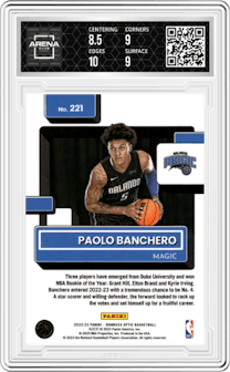 Paolo Banchero from the 2022-23 Panini Donruss Optic  set graded by Arena Club and given an overall grade of 9.
