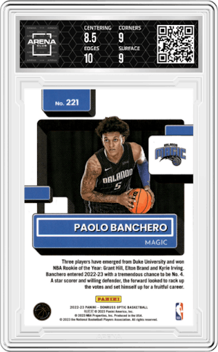 Paolo Banchero from the 2022-23 Panini Donruss Optic  set graded by Arena Club and given an overall grade of 9.