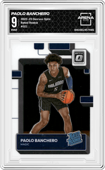Paolo Banchero from the 2022-23 Panini Donruss Optic  set graded by Arena Club and given an overall grade of 9.