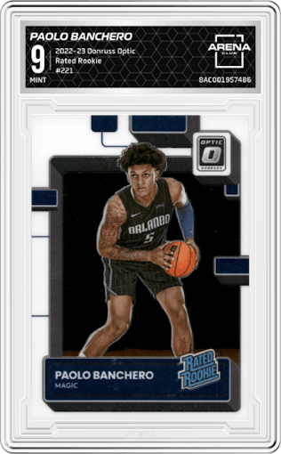 Paolo Banchero from the 2022-23 Panini Donruss Optic  set graded by Arena Club and given an overall grade of 9.