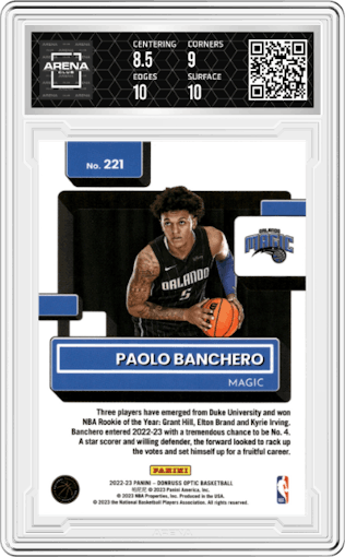 Paolo Banchero from the 2022-23 Panini Donruss Optic  set graded by Arena Club and given an overall grade of 9.