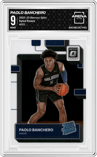 Paolo Banchero from the 2022-23 Panini Donruss Optic  set graded by Arena Club and given an overall grade of 9.