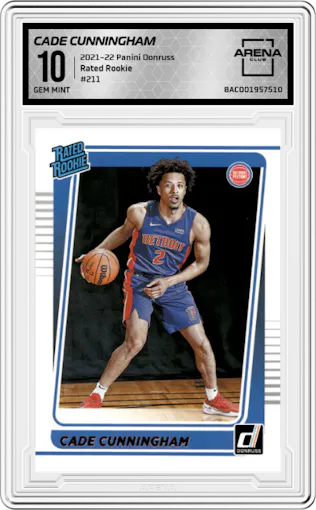 Cade Cunningham from the 2021-22 Panini Donruss set graded by Arena Club and given an overall grade of 10.