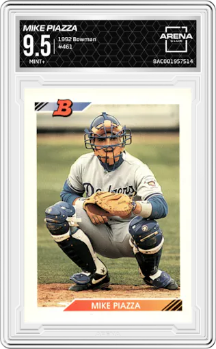 Mike Piazza from the 1992 Bowman set graded by Arena Club and given an overall grade of 9.5.