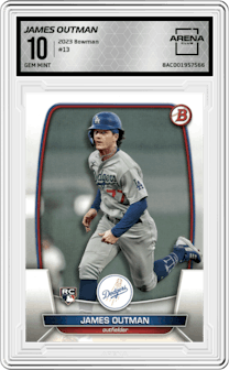 James Outman from the 2023 Bowman  set graded by Arena Club and given an overall grade of 10.