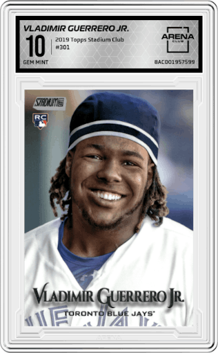 Vladimir Guerrero Jr. from the 2019 Topps Stadium Club set graded by Arena Club and given an overall grade of 10.