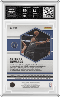 Anthony Edwards from the 2020-21 Panini Mosaic set graded by Arena Club and given an overall grade of 9.