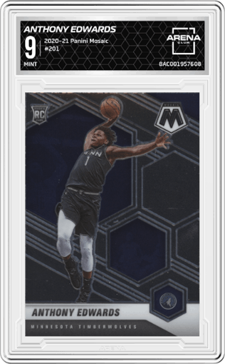 Anthony Edwards from the 2020-21 Panini Mosaic set graded by Arena Club and given an overall grade of 9.