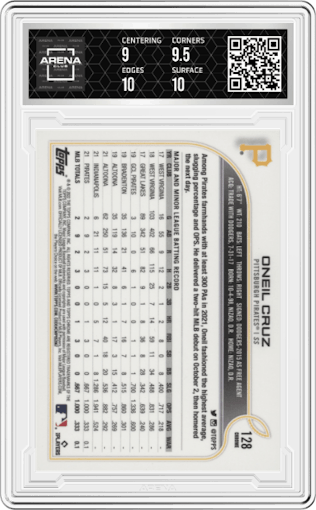 Oneil Cruz from the 2022 Topps Chrome set graded by Arena Club and given an overall grade of 9.5.