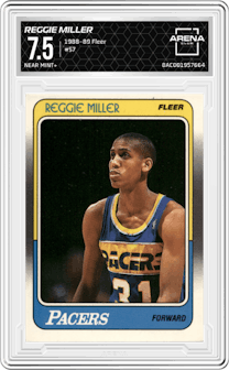 Reggie Miller from the 1988-89 Fleer set graded by Arena Club and given an overall grade of 7.5.