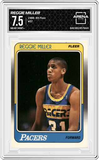 Reggie Miller from the 1988-89 Fleer set graded by Arena Club and given an overall grade of 7.5.