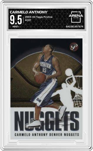 Carmelo Anthony from the 2003-04 Topps Pristine  set graded by Arena Club and given an overall grade of 9.5.