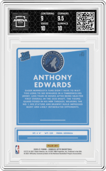 Anthony Edwards from the 2020-21 Panini Donruss Optic set graded by Arena Club and given an overall grade of 9.5.