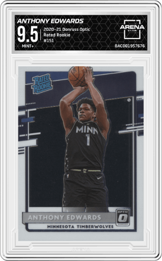 Anthony Edwards from the 2020-21 Panini Donruss Optic set graded by Arena Club and given an overall grade of 9.5.