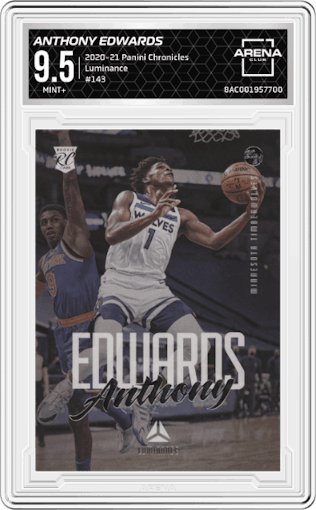 Anthony Edwards from the 2020-21 Panini Chronicles set graded by Arena Club and given an overall grade of 9.5.