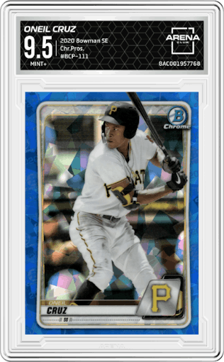 Oneil Cruz from the 2020 Bowman Sapphire Edition set graded by Arena Club and given an overall grade of 9.5.