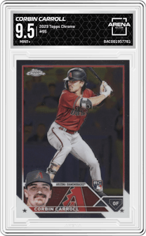 Corbin Carroll from the 2023 Topps Chrome set graded by Arena Club and given an overall grade of 9.5.