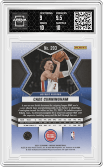 Cade Cunningham from the 2021-22 Panini Mosaic  set graded by Arena Club and given an overall grade of 9.5.
