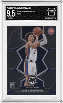 Cade Cunningham from the 2021-22 Panini Mosaic  set graded by Arena Club and given an overall grade of 9.5.