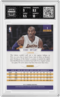 Kobe Bryant from the 2012-13 Panini Marquee  set graded by Arena Club and given an overall grade of 9.