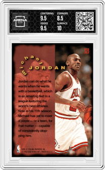 Michael Jordan from the 1995-96 Fleer set graded by Arena Club and given an overall grade of 9.