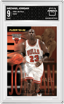 Michael Jordan from the 1995-96 Fleer set graded by Arena Club and given an overall grade of 9.