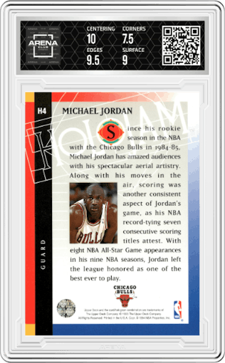 Michael Jordan from the 1993-94 Upper Deck Holojam set graded by Arena Club and given an overall grade of 8.