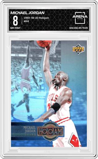 Michael Jordan from the 1993-94 Upper Deck Holojam set graded by Arena Club and given an overall grade of 8.