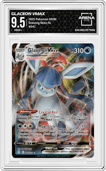 Glaceon VMAX from the 2021 Pokemon SWSH set graded by Arena Club and given an overall grade of 9.5.