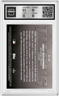 Adley Rutschman from the 2023 Topps Chrome set graded by Arena Club and given an overall grade of 10.