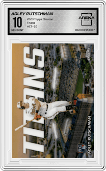 Adley Rutschman from the 2023 Topps Chrome set graded by Arena Club and given an overall grade of 10.