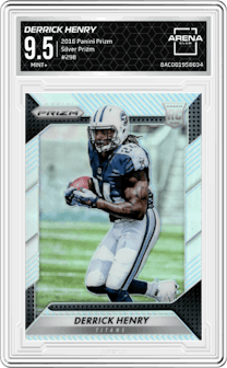 Derrick Henry from the 2016 Panini Prizm set featuring a Silver Prizm parallel graded by Arena Club and given an overall grade of 9.5.