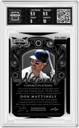 Don Mattingly from the 2023 Leaf Vibrance set graded by Arena Club and given an overall grade of 8.5.