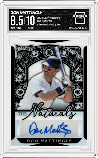 Don Mattingly from the 2023 Leaf Vibrance set graded by Arena Club and given an overall grade of 8.5.