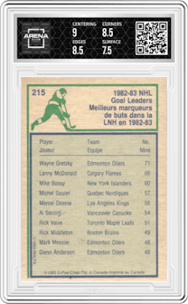 Wayne Gretzky from the 1983-84 O-Pee-Chee set graded by Arena Club and given an overall grade of 8.