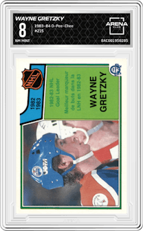 Wayne Gretzky from the 1983-84 O-Pee-Chee set graded by Arena Club and given an overall grade of 8.