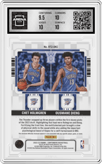 Chet Holmgren/Ousmane Dieng from the 2022-23 Panini Contenders set graded by Arena Club and given an overall grade of 10.