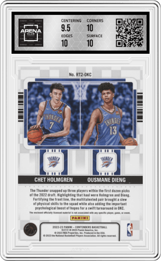 Chet Holmgren/Ousmane Dieng from the 2022-23 Panini Contenders set graded by Arena Club and given an overall grade of 10.