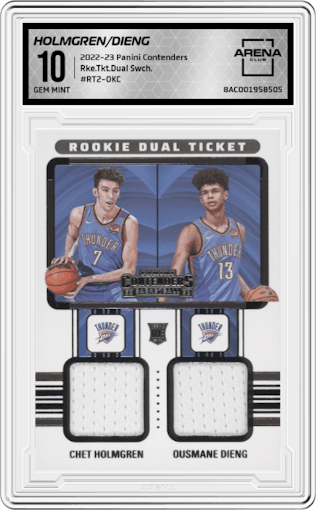 Chet Holmgren/Ousmane Dieng from the 2022-23 Panini Contenders set graded by Arena Club and given an overall grade of 10.