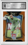 Tim Howard from the 2015-16 Panini Select set featuring a Orange parallel graded by Arena Club and given an overall grade of 10.