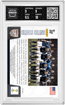 United States from the 2014 Panini Prizm World Cup set featuring a Prizm parallel graded by Arena Club and given an overall grade of 9.5.