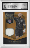 Tim Howard from the 2015-16 Panini Select set featuring a Orange parallel graded by Arena Club and given an overall grade of 10.