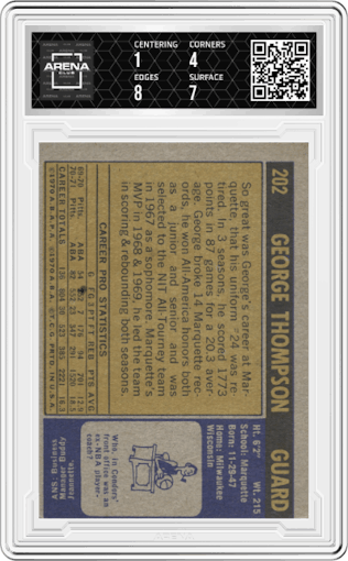 George Thompson from the 1971-72 Topps set graded by Arena Club.