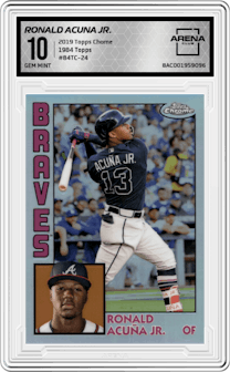 Ronald Acuna Jr. from the 2019 Topps Chrome set graded by Arena Club and given an overall grade of 10.