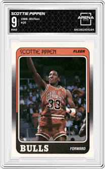 Scottie Pippen from the 1988-89 Fleer set graded by Arena Club and given an overall grade of 9.
