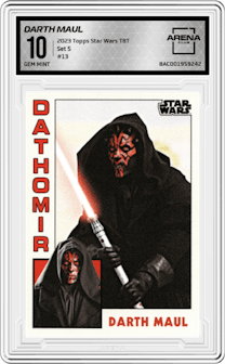 Darth Maul from the 2023 Topps Star Wars TBT set graded by Arena Club and given an overall grade of 10.